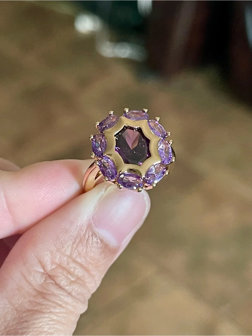 Rose Gold Purple Halo Statement Ring
